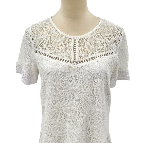 Laundry by Shelli Segal Cloverfield White Lace Overlay Feminine Blouse - Picture 10 of 14